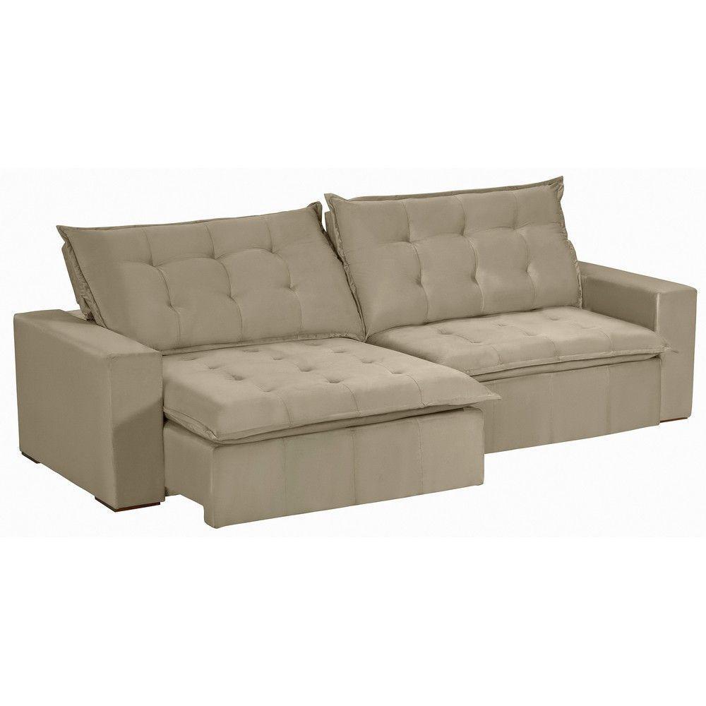 Sofá 5 Lugares 2,50 Mt Com Molas Retrátil E Reclinável Bege - 5