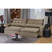 Sofá 5 Lugares 2,50 Mt Com Molas Retrátil E Reclinável Bege - 1