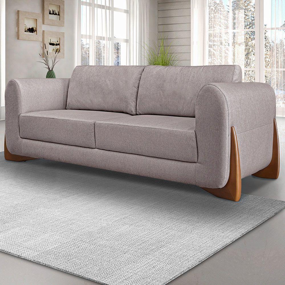 Sofá 3 Lugares 230cm Pés Em Madeira Buzz Areia Rústica - 5