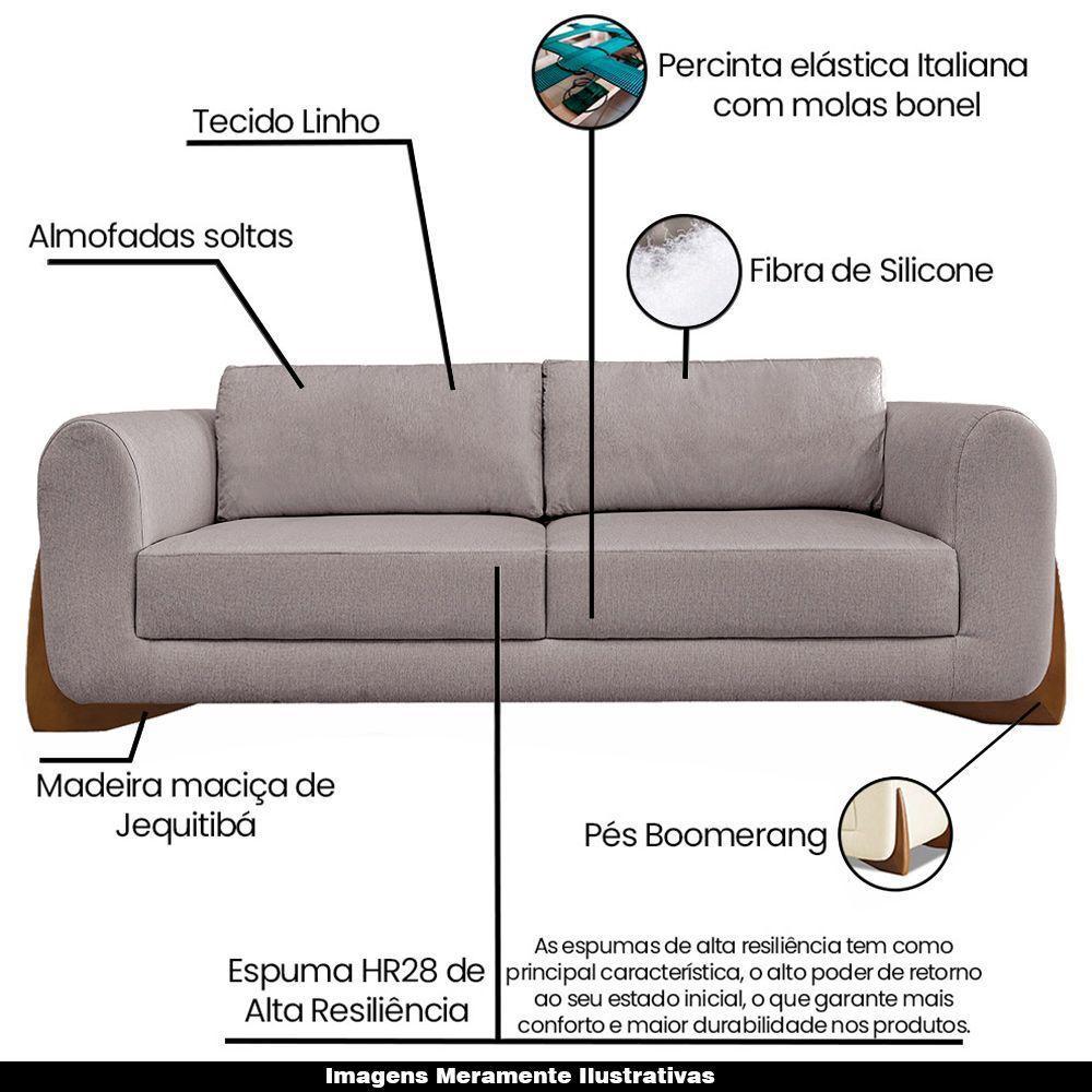 Sofá 3 Lugares 230cm Pés Em Madeira Buzz Areia Rústica - 8