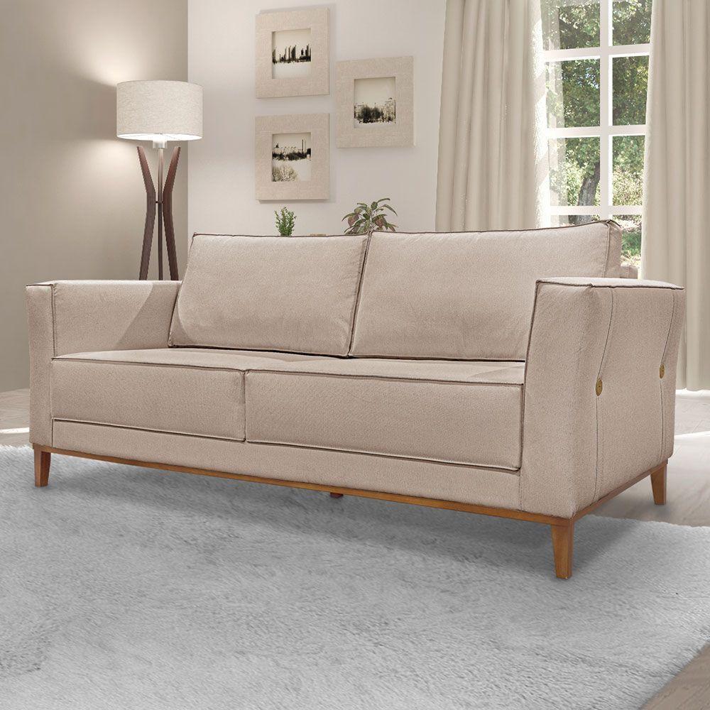 Sofá Living 2 Lugares 1,90M Vega Linho Pés Castanho Areia - 7