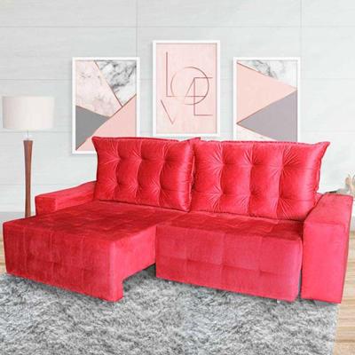 Sofá Euro Retrátil Reclinável 210cm Veludo Vermelho