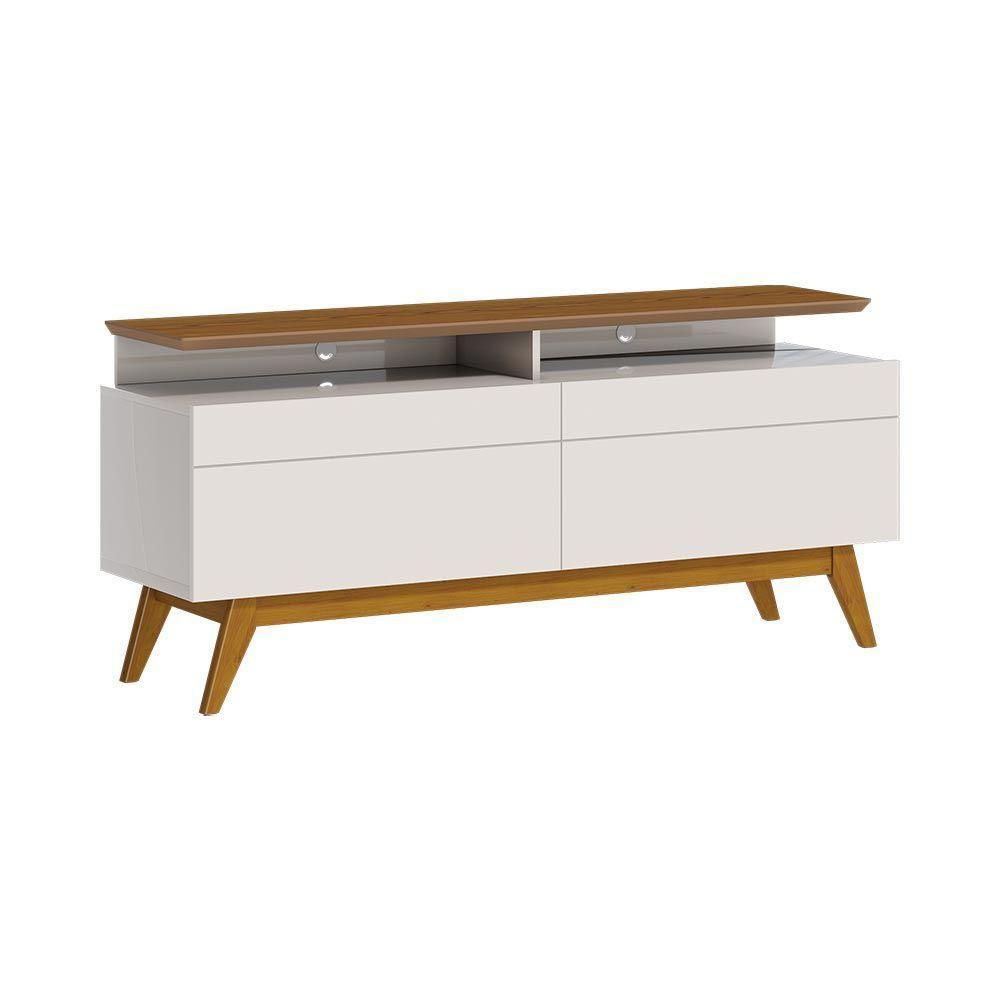 Rack Bancada 2 Gavetas Com Nicho 146cm Amy Off White/freijó - 1