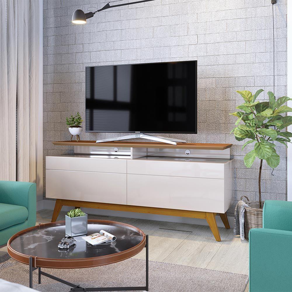 Rack Bancada 2 Gavetas Com Nicho 146cm Amy Off White/freijó - 2