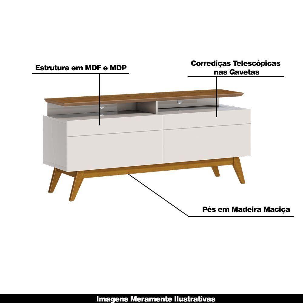 Rack Bancada 2 Gavetas Com Nicho 146cm Amy Off White/freijó - 4