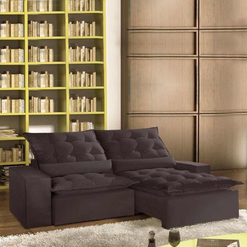 Sofá Retrátil E Reclinável 2.50m Veludo Marrom Montano - 1