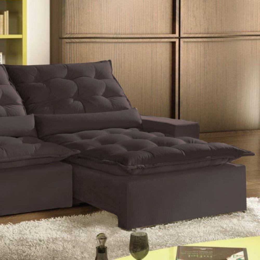 Sofá Retrátil E Reclinável 2.50m Veludo Marrom Montano - 3