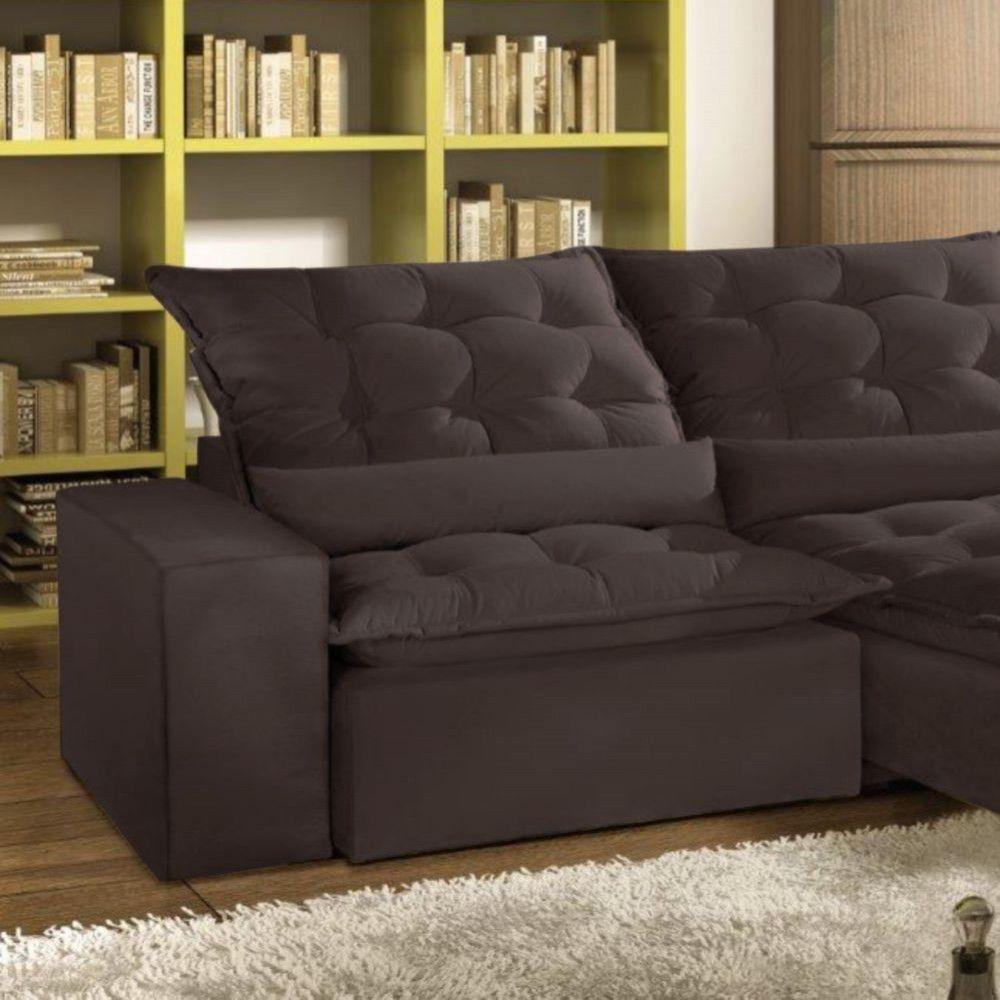 Sofá Retrátil E Reclinável 2.50m Veludo Marrom Montano - 4