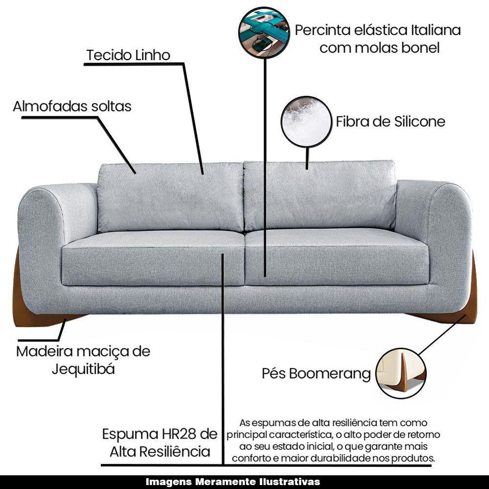 Sofá 3 Lugares 250cm Pés Em Madeira Buzz Cinza Rústico - 7