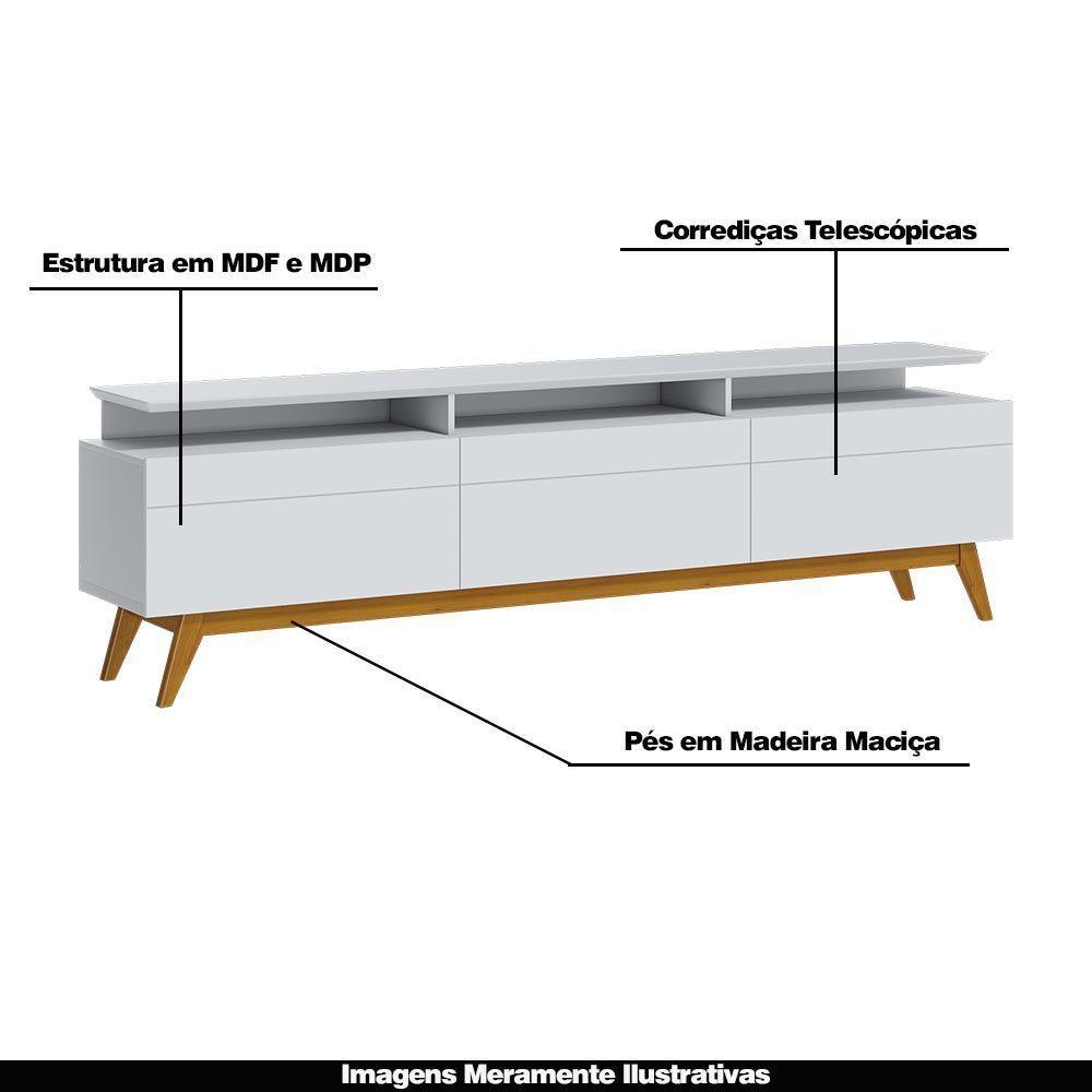 Rack Bancada 3 Gavetas Com Nicho 218cm Amy Branco Acetinado - 7