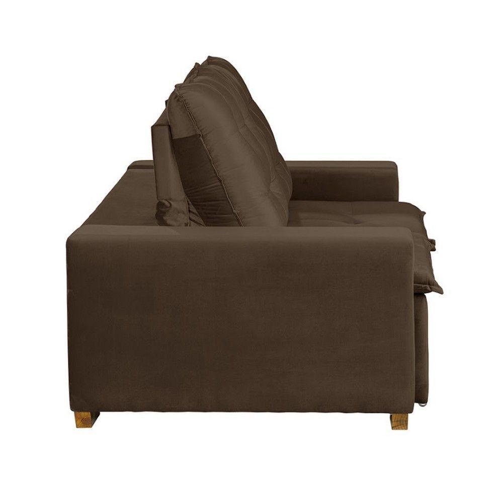 Sofá 3 Lugares Com Molas Retrátil E Reclinável Marrom - 3