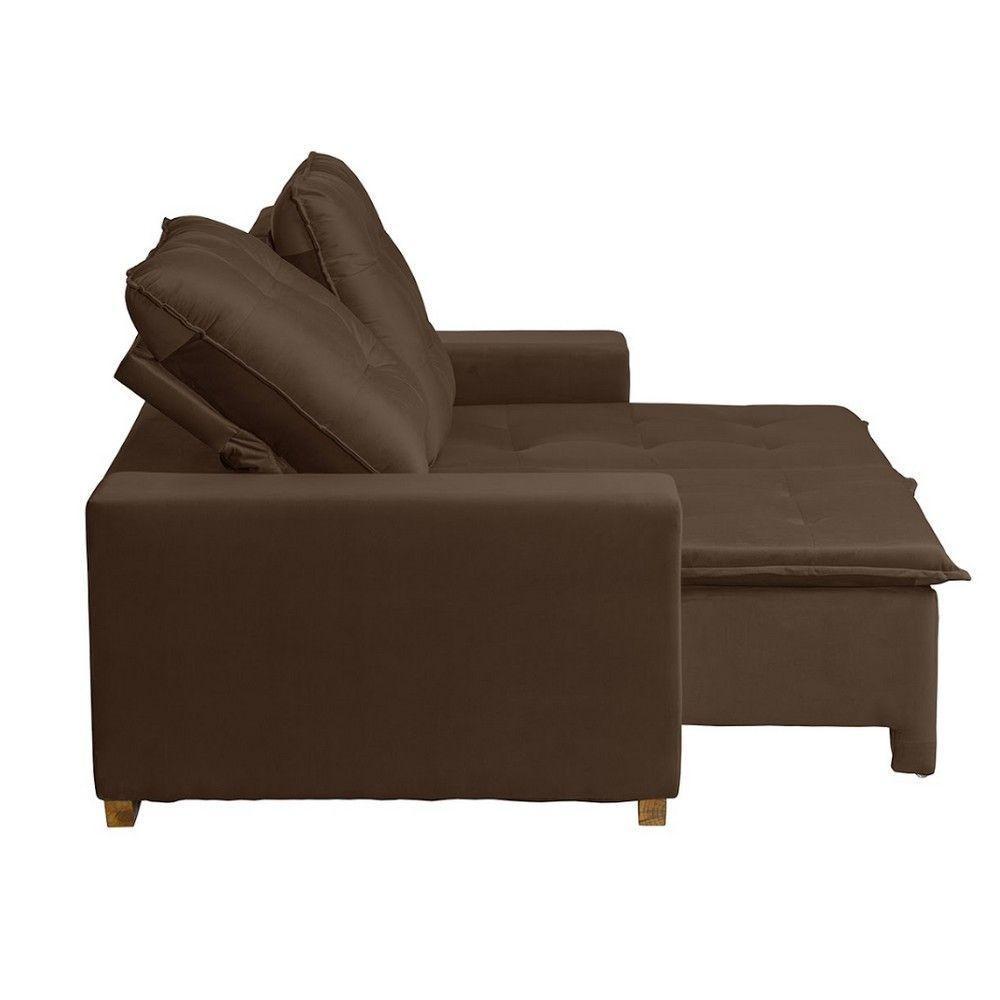 Sofá 3 Lugares Com Molas Retrátil E Reclinável Marrom - 6