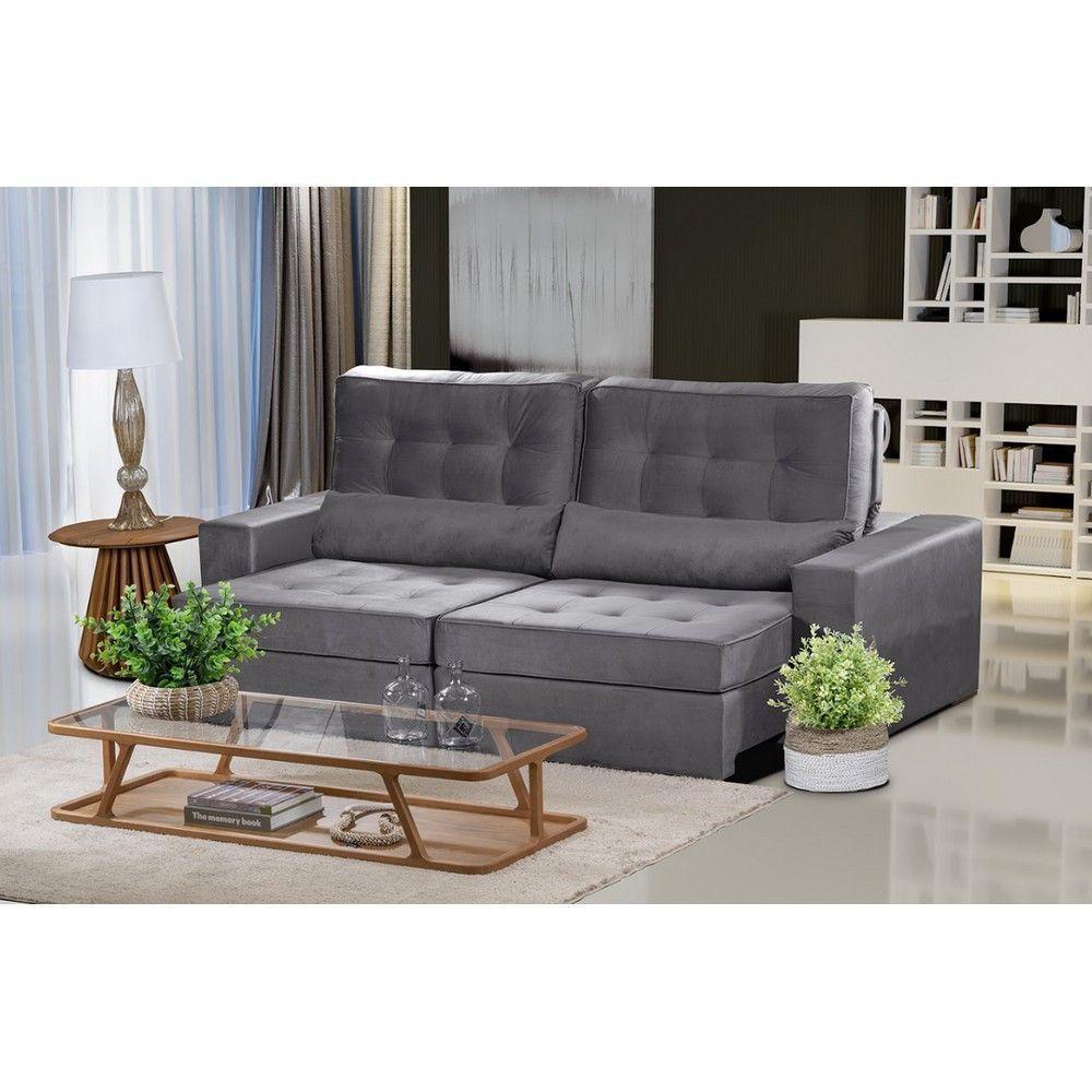 Sofá 3 Lugares 2.30 Mt Retrátil Reclinável Cinza - 1