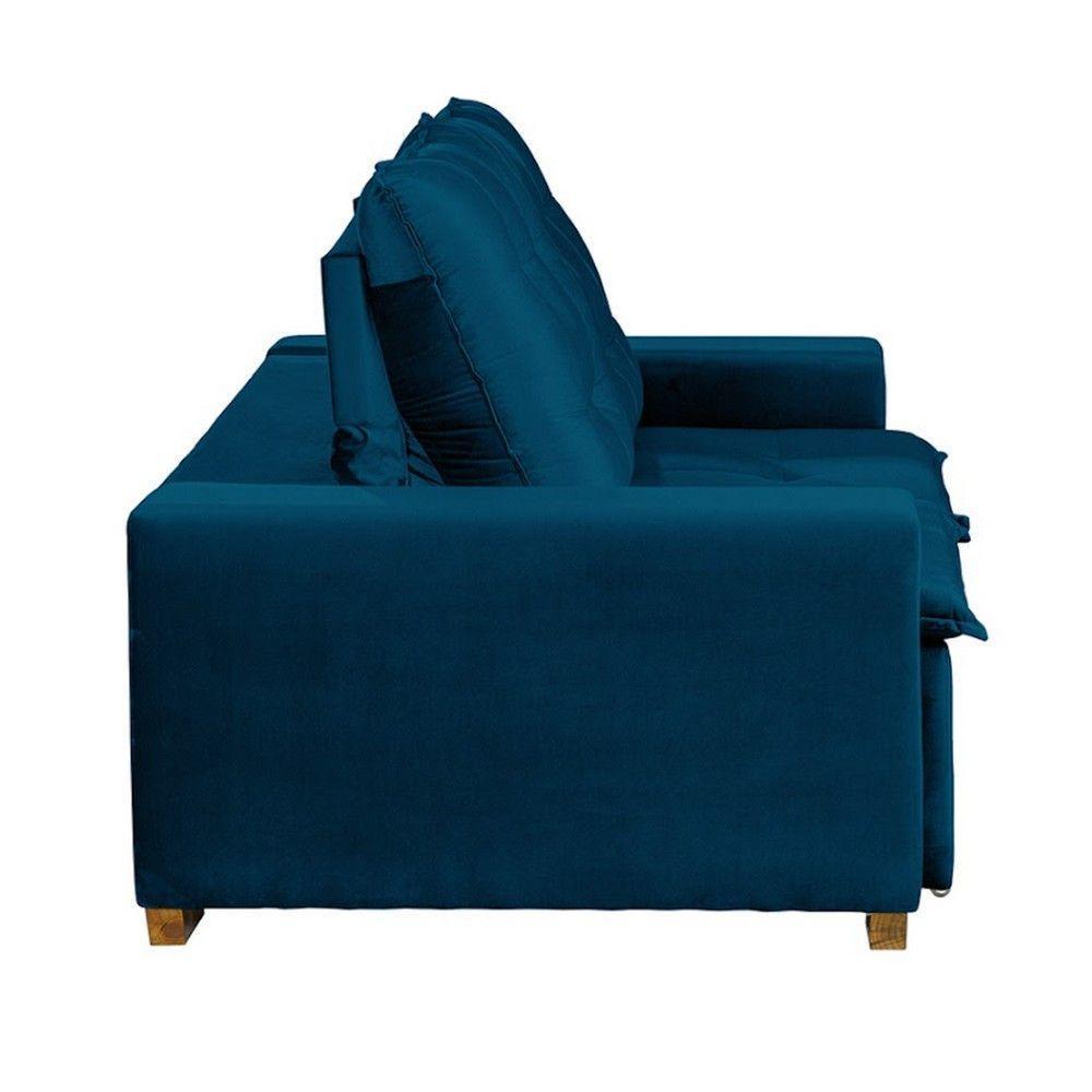 Sofá 3 Lugares 1.90 Mt Com Molas Retrátil E Reclinável Azul - 3