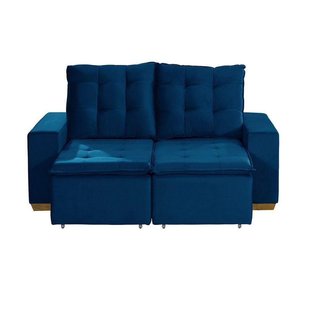 Sofá 3 Lugares 1.90 Mt Com Molas Retrátil E Reclinável Azul - 10