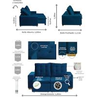 Sofá 3 Lugares 1.90 Mt Com Molas Retrátil E Reclinável Azul - 9