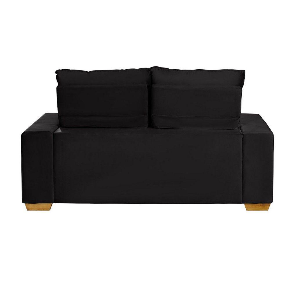 Sofá 3 Lugares 1.90 Mt Com Molas Retrátil E Reclinável Preto - 2