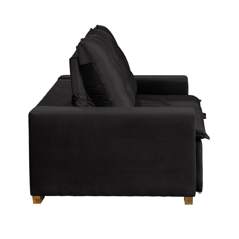 Sofá 3 Lugares 1.90 Mt Com Molas Retrátil E Reclinável Preto - 3
