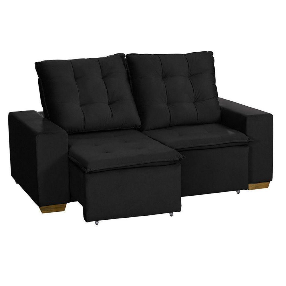 Sofá 3 Lugares 1.90 Mt Com Molas Retrátil E Reclinável Preto - 6