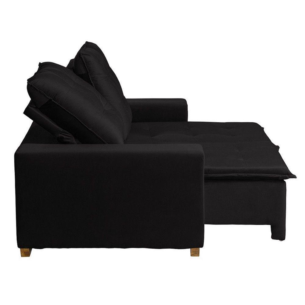 Sofá 3 Lugares 1.90 Mt Com Molas Retrátil E Reclinável Preto - 7