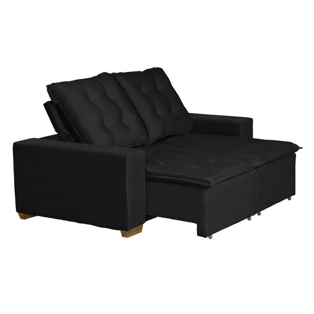 Sofá 3 Lugares 1.90 Mt Com Molas Retrátil E Reclinável Preto - 8