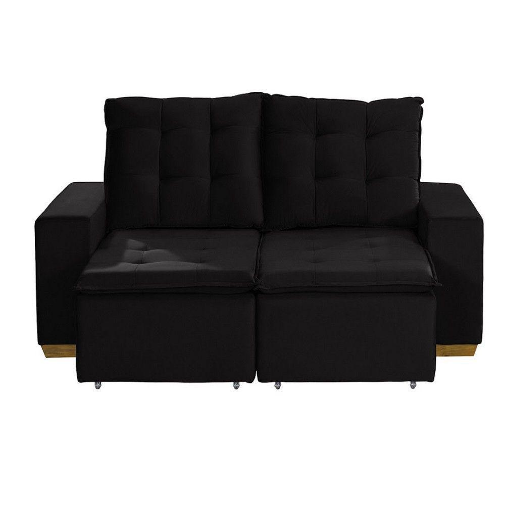 Sofá 3 Lugares 1.90 Mt Com Molas Retrátil E Reclinável Preto - 10