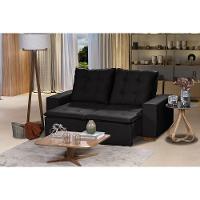 Sofá 3 Lugares 1.90 Mt Com Molas Retrátil E Reclinável Preto - 1