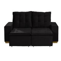 Sofá 3 Lugares 1.90 Mt Com Molas Retrátil E Reclinável Preto - 10