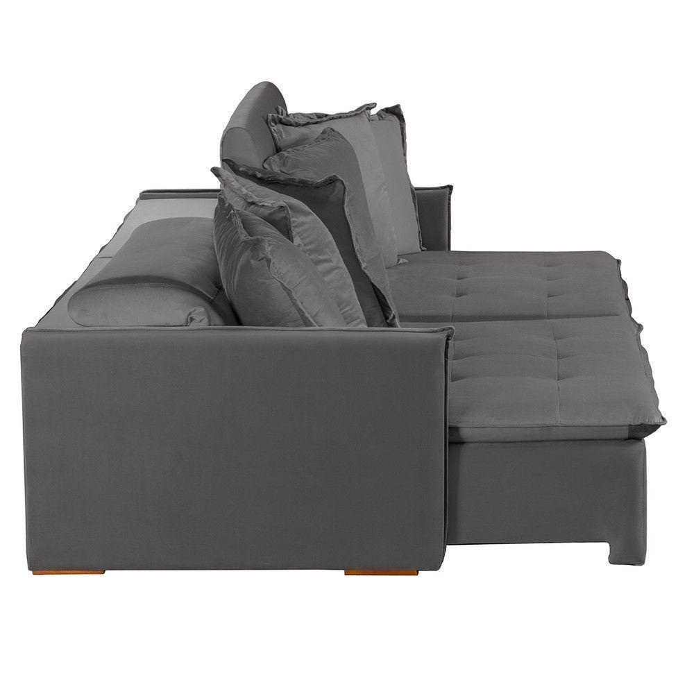 Sofá 4 Lugares 2.30 Mt Com Molas Retrátil E Reclinável Cinza - 6