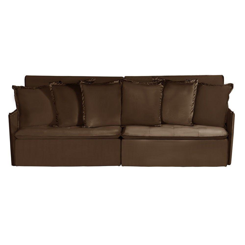 Sofá 4 Lugares Com Molas Retrátil E Reclinável Marrom - 9