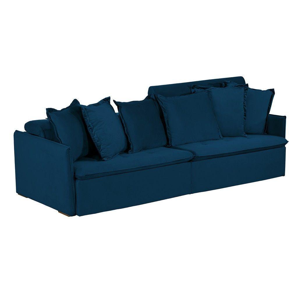 Sofá 4 Lugares 2.30 Mt Com Molas Retrátil E Reclinável Azul - 5