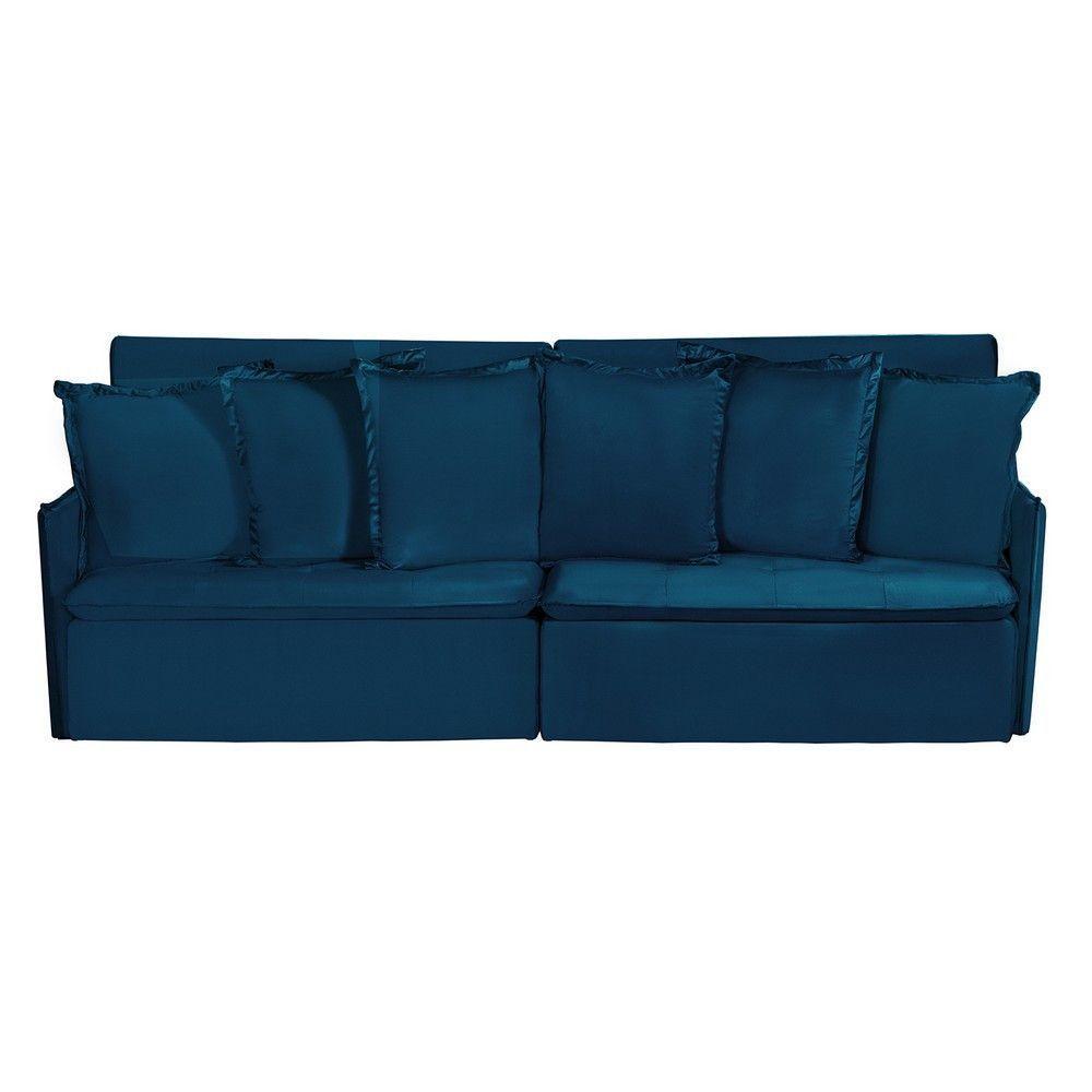 Sofá 4 Lugares 2.30 Mt Com Molas Retrátil E Reclinável Azul - 13