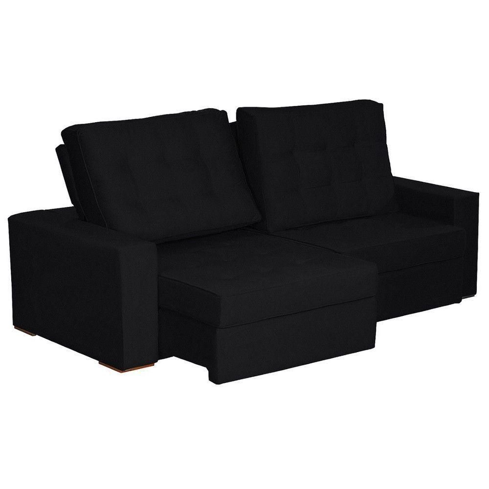 Sofá 3 Lugares 2.30 Mt Retrátil Reclinável Preto - 2