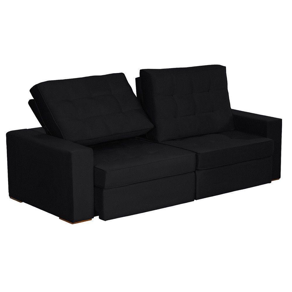 Sofá 3 Lugares 2.30 Mt Retrátil Reclinável Preto - 5