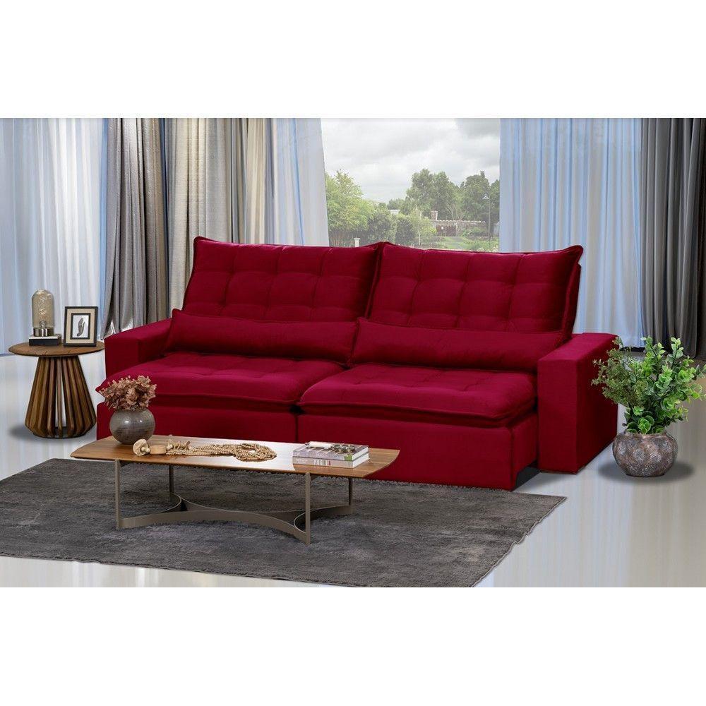 Sofá 4 Lugares 2.30 Mt Retrátil E Reclinável Vermelho - 1