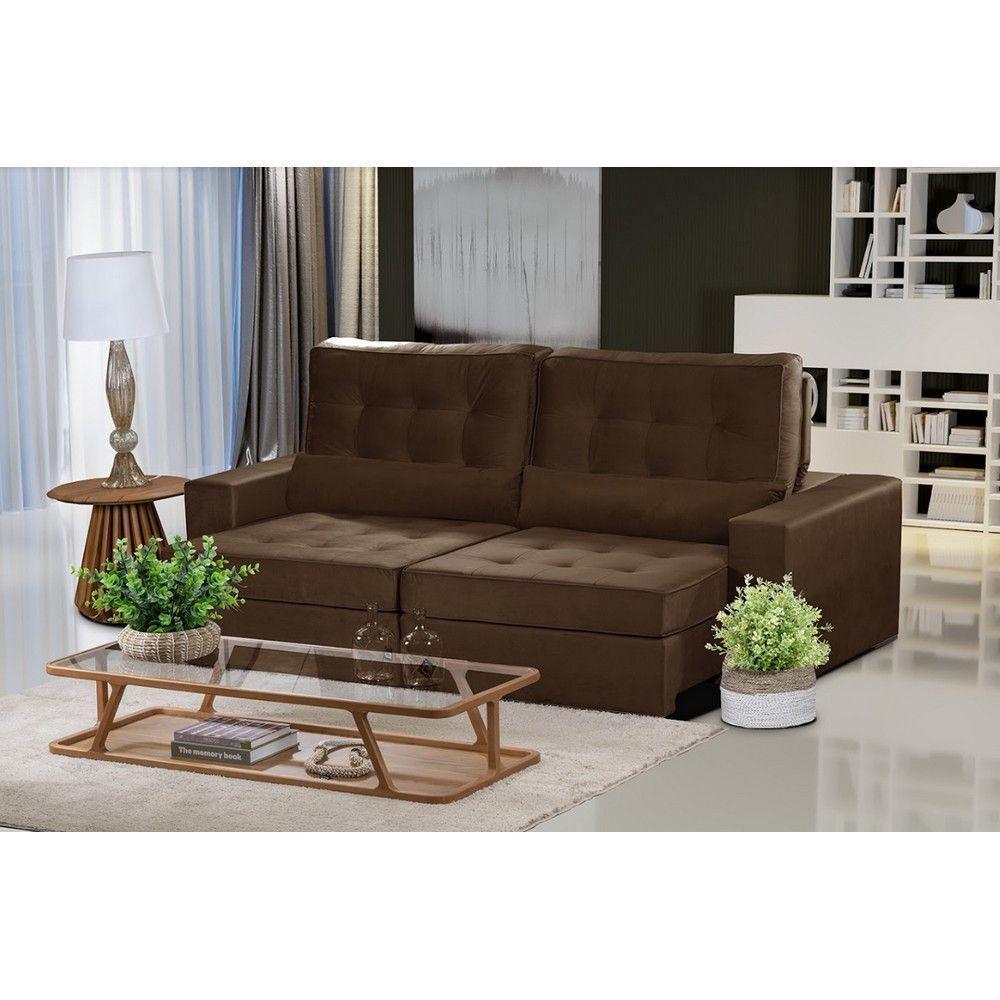Sofá 3 Lugares 2.30 Mt Retrátil Reclinável Marrom - 1