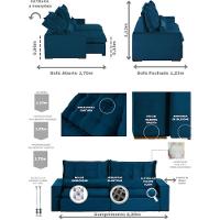Sofá 4 Lugares 2.30 Mt Retrátil E Reclinável Sofatec Azul - 9