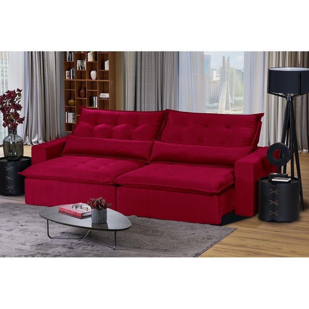Sofá 4 Lugares Com Molas Retrátil E Reclinável Vermelho - 1