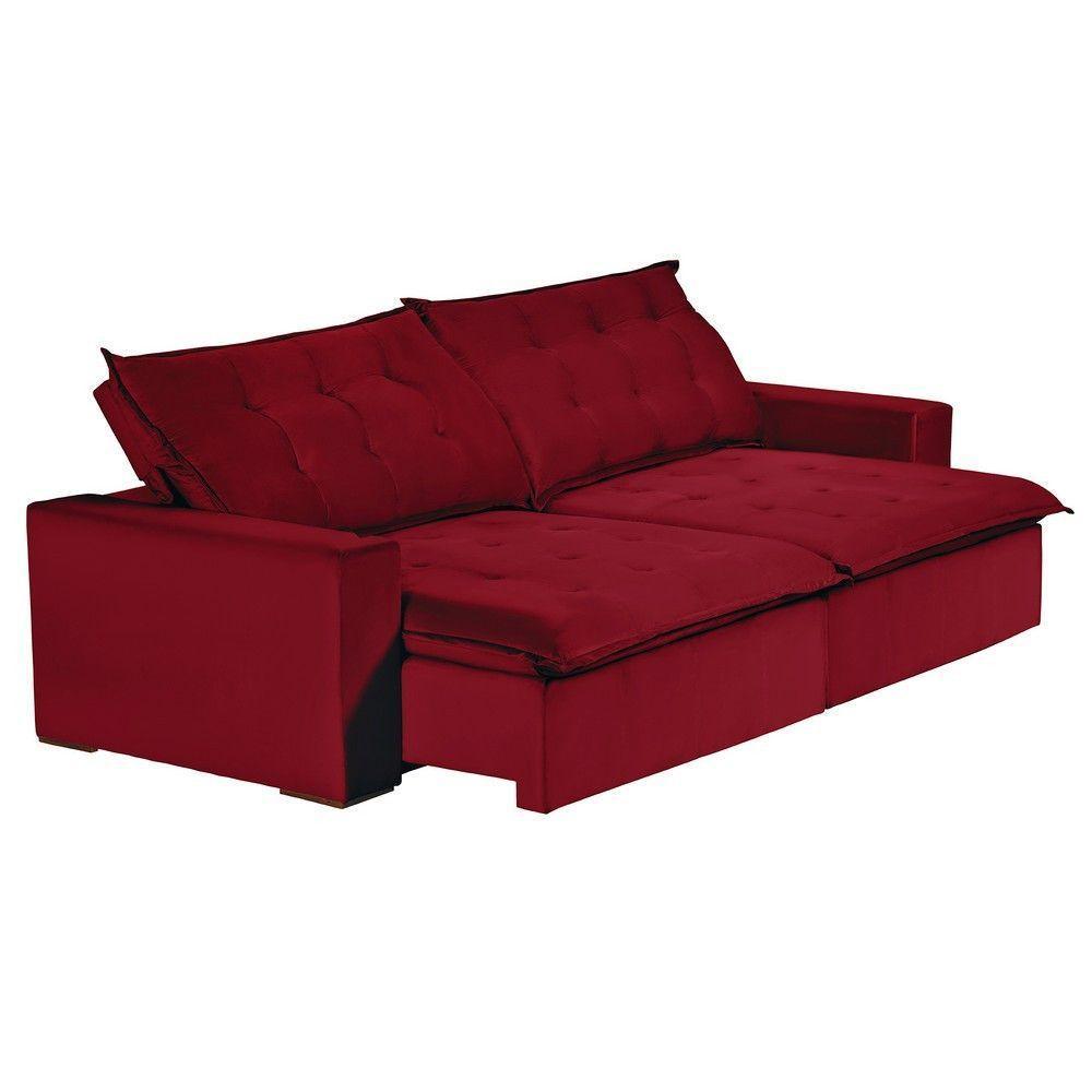 Sofá 4 Lugares Com Molas Retrátil E Reclinável Vermelho - 2