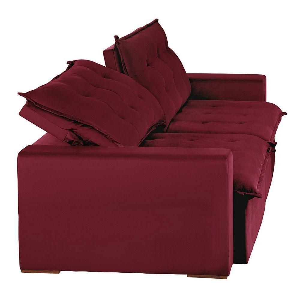Sofá 4 Lugares Com Molas Retrátil E Reclinável Vermelho - 3