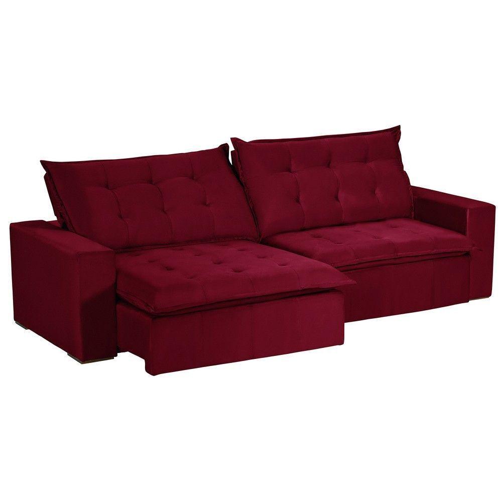 Sofá 4 Lugares Com Molas Retrátil E Reclinável Vermelho - 4