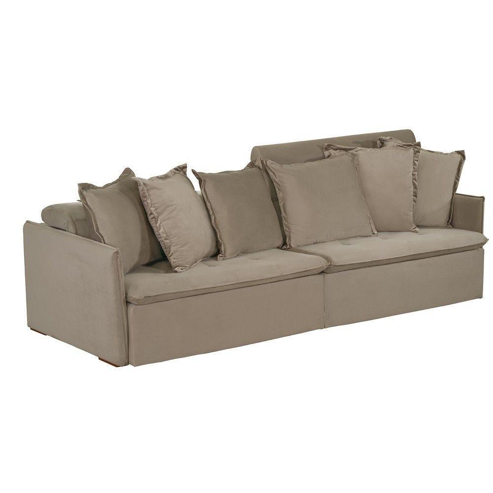 Sofá 4 Lugares 2.30 Mt Com Molas Retrátil E Reclinável Bege - 4