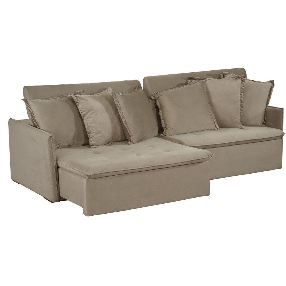 Sofá 4 Lugares 2.30 Mt Com Molas Retrátil E Reclinável Bege - 5