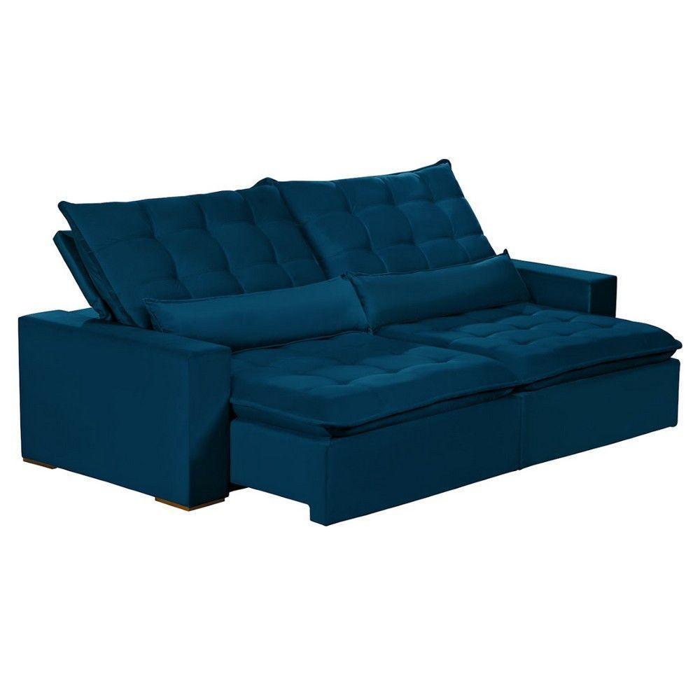 Sofá 5 Lugares 2.50 Mt Retrátil E Reclinável Sofatec Azul - 7