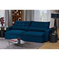 Sofá 6 Lugares 2,90Mt Com Molas Retrátil E Reclinável Azul - 1