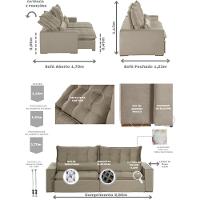 Sofá 5 Lugares 2.50 Mt Retrátil E Reclinável Sofatec Bege - 9
