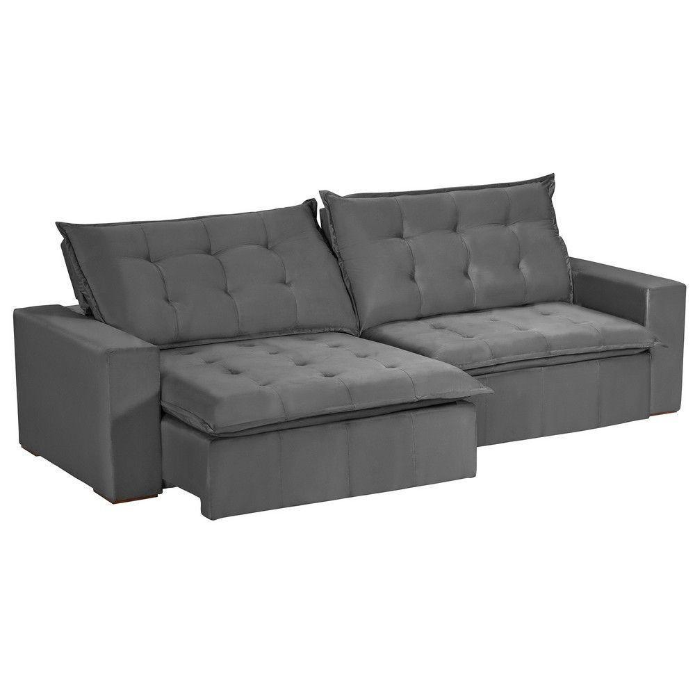 Sofá 4 Lugares 2,30 Mt Com Molas Retrátil E Reclinável Cinza - 2