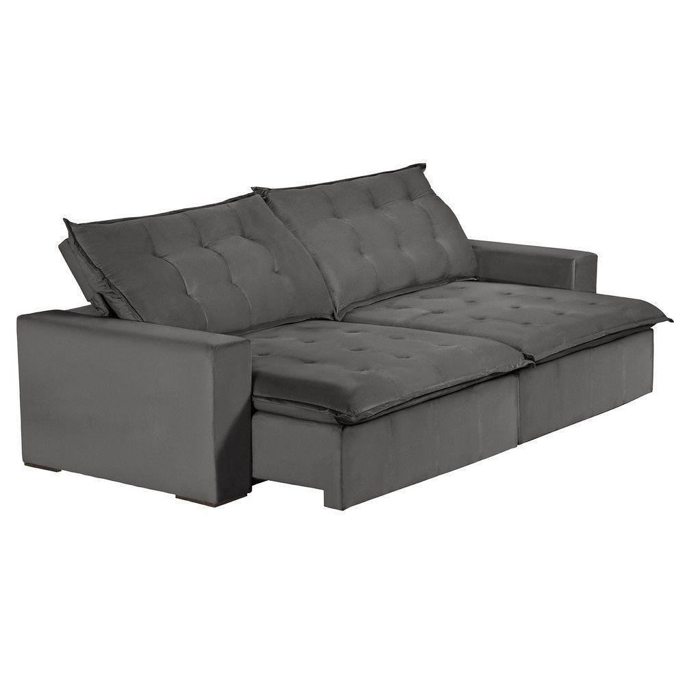 Sofá 4 Lugares 2,30 Mt Com Molas Retrátil E Reclinável Cinza - 3