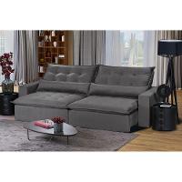 Sofá 4 Lugares 2,30 Mt Com Molas Retrátil E Reclinável Cinza - 1