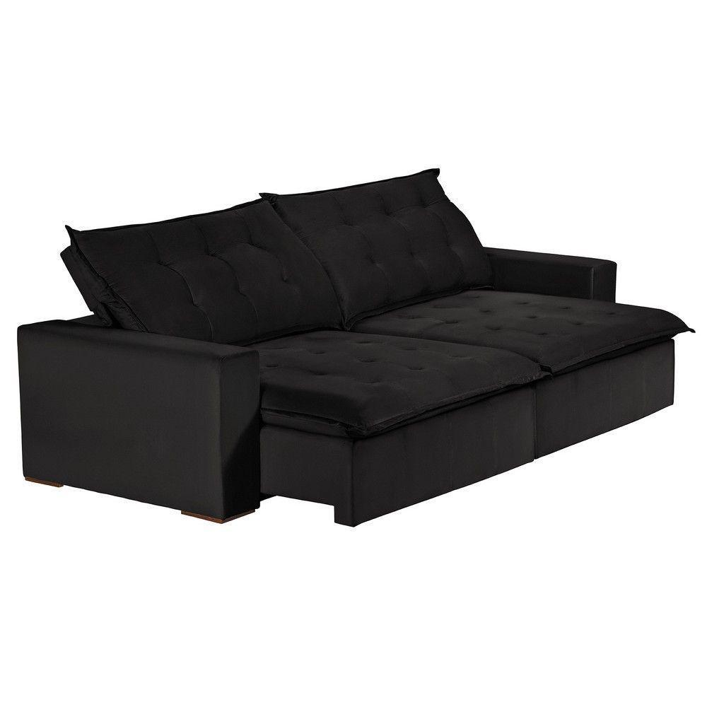 Sofá 4 Lugares 2,30 Mt Com Molas Retrátil E Reclinável Preto - 2